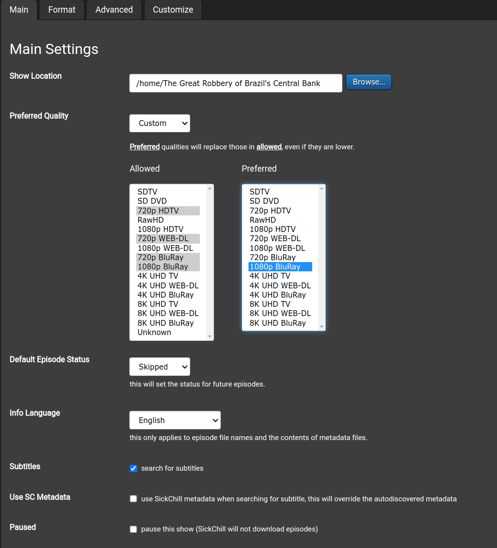 Main Settings